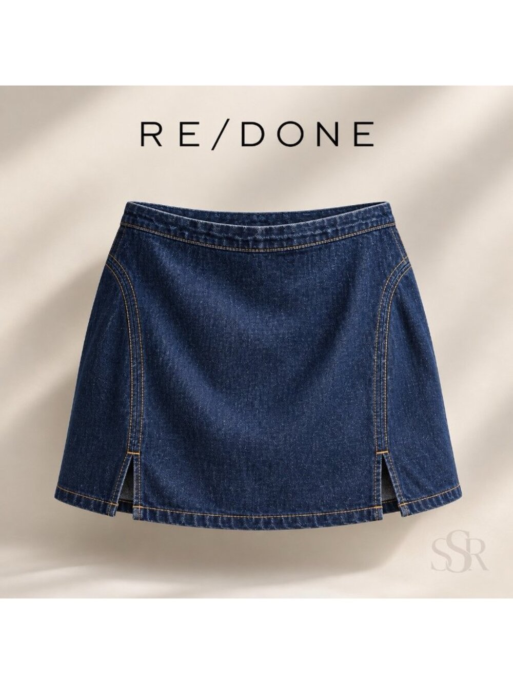 RE/DONE Split Denim Mini Skirt Size 29 Dark Wash Side Slit Lyocell Y2K